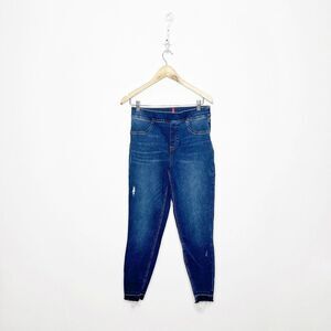 SPANX JEANS Distressed denim legging medium wash stretch pull on size LARGE
